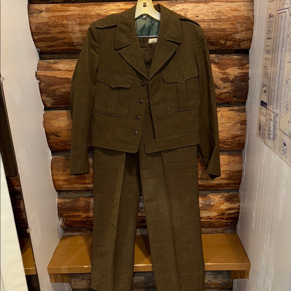 💚Men's Olive Green Wool Jacket & Pants Set
